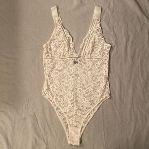 Victoria's Secret Floral Lace Sheer Cream Body Suit Large